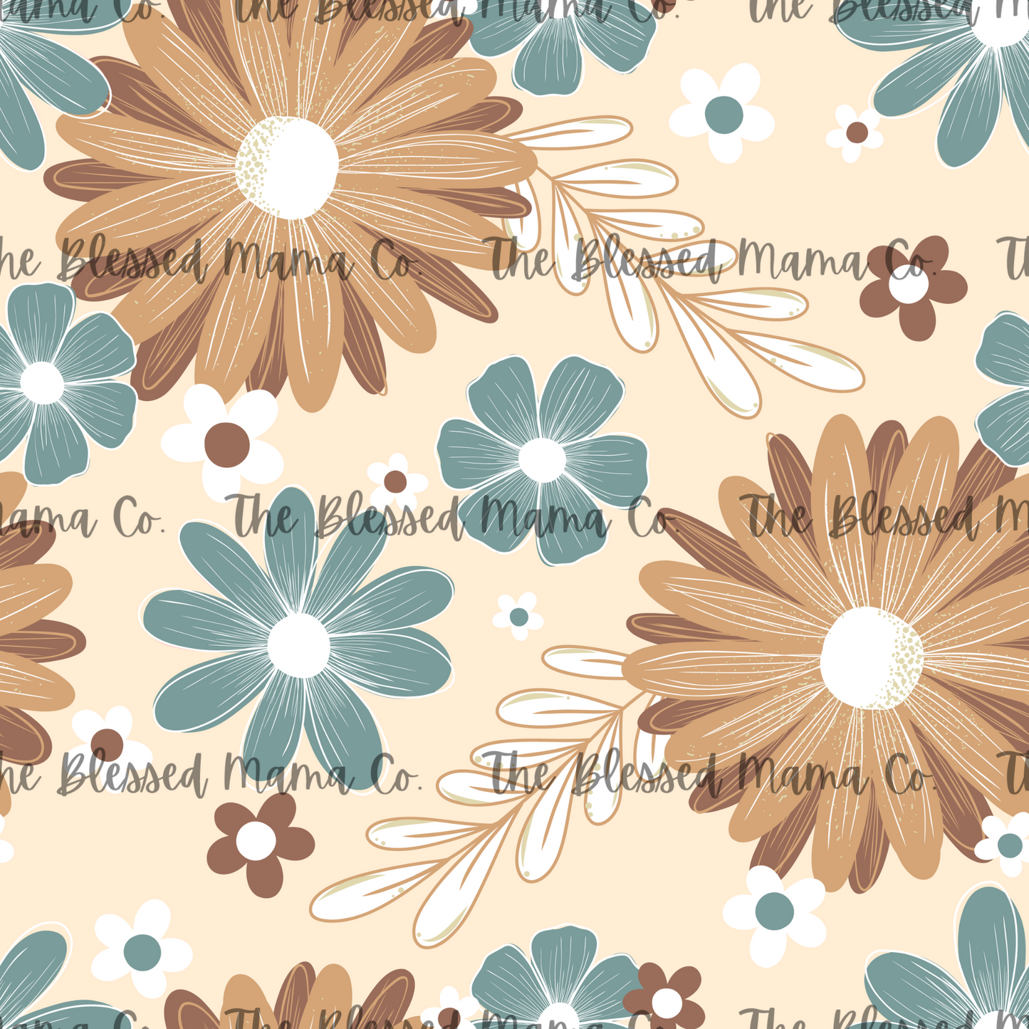 Tan Blue Basic Floral Custom