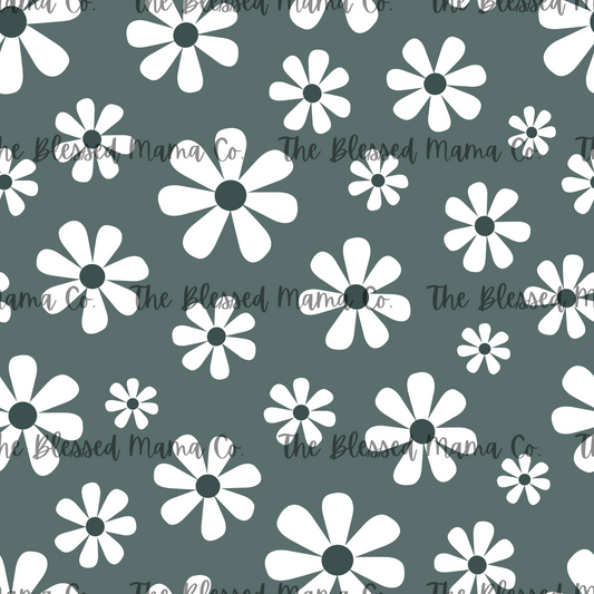 Dark Blue Green Daisies Custom